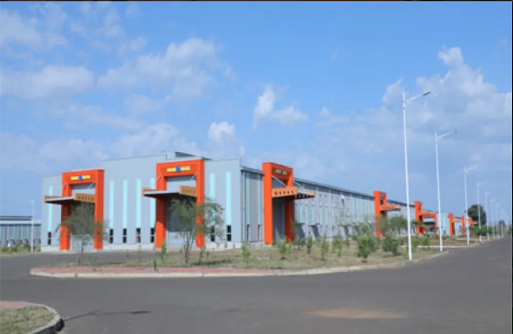Industrial building with red loading bays at Addis Ababa Industrial Park