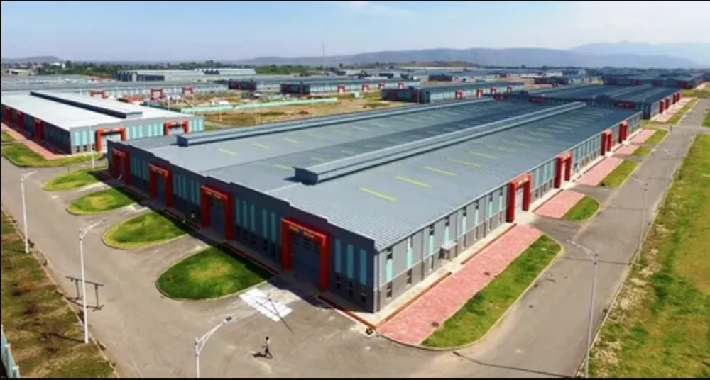 Aerial view of factory rows at Dire Dawa Industrial Park